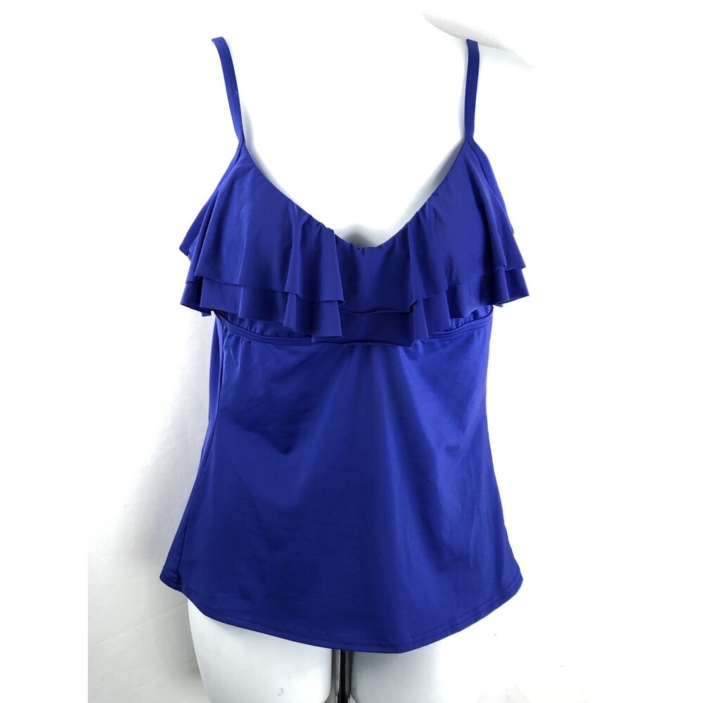 Kenneth Cole Swimsuit Top S Blue Halter Cami Tankini Tiered Ruffles Padded Bra